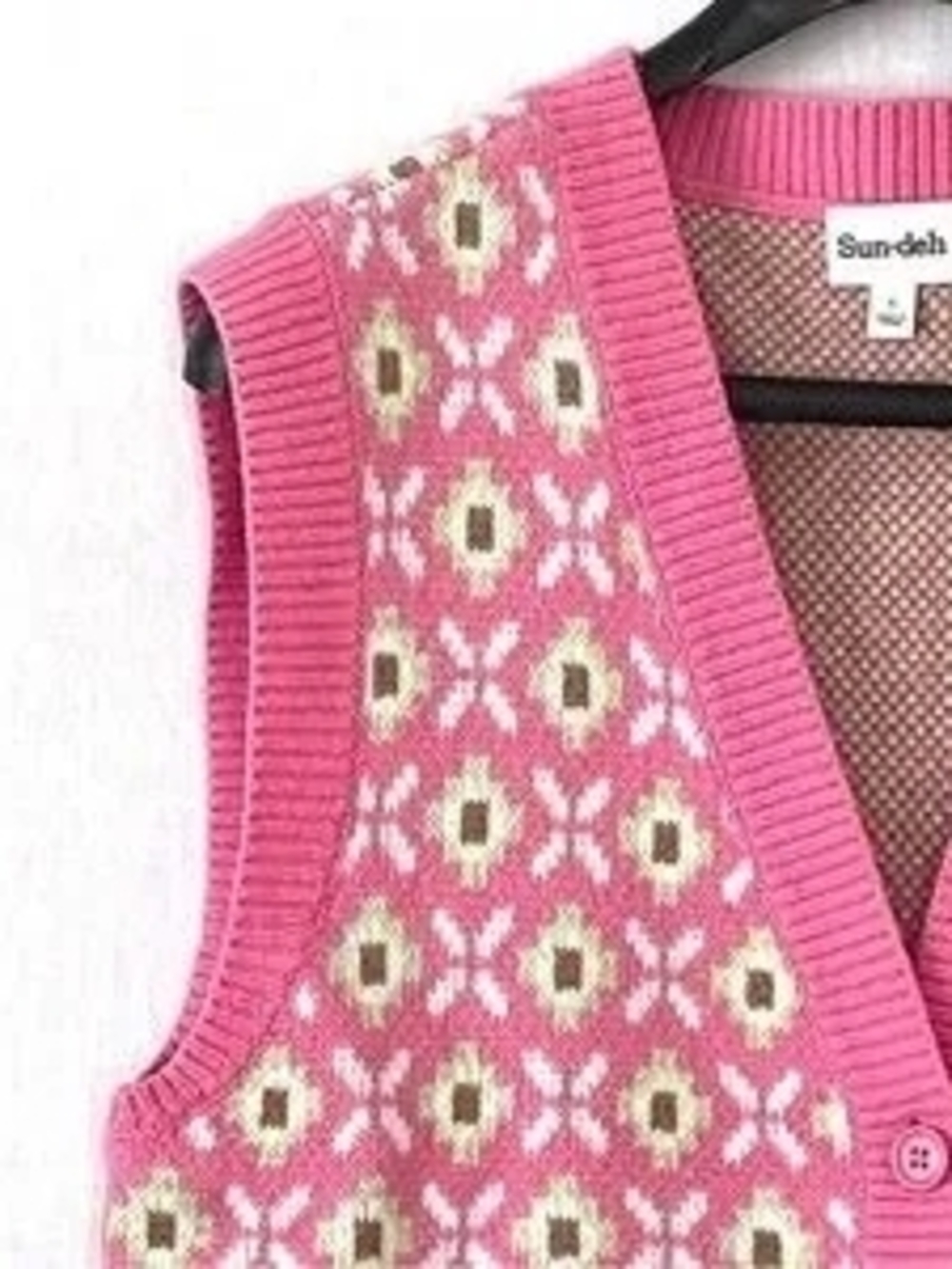 Pink Patterned Button-Up Knit Vest - Picture 6 of 6